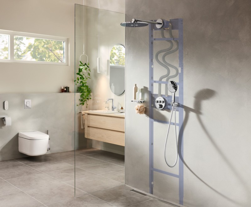 Sistema de ducha empotrado en pocos pasos: El bastidor de ducha GROHE Rapido simplifica la instalación
