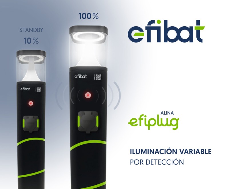 EFIPLUG ALINA: luminaria LED tipo bolardo con detector de presencia y punto de recarga